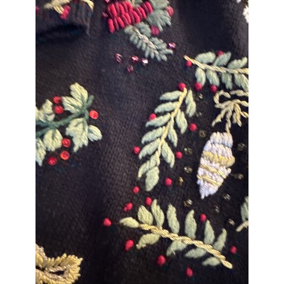 Vtg Tiara International Christmas Cardigan Sweater Embroidered And Beaded Size M - Picture 6 of 16